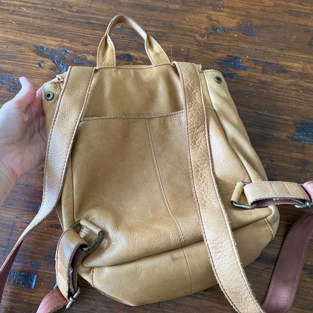 American Leather Co Tan Pebbled Leather Mini Backpack Bag Adjustable Straps*
